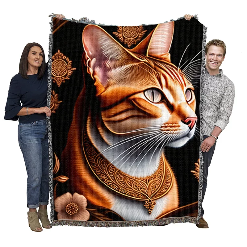 Cat with Golden Accents Woven Blanket