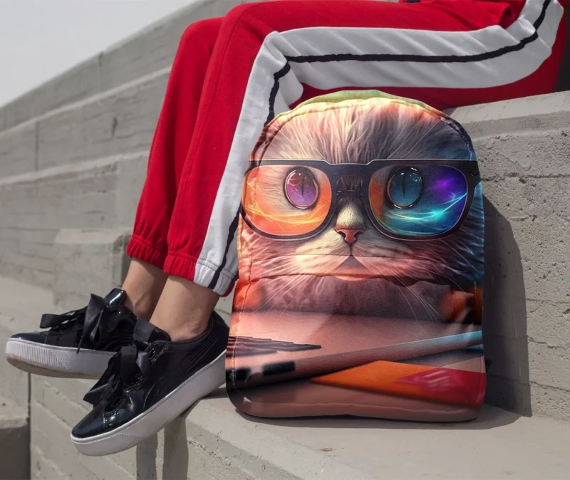 Closeup Cat with Glasses and Laptop Backpack 1