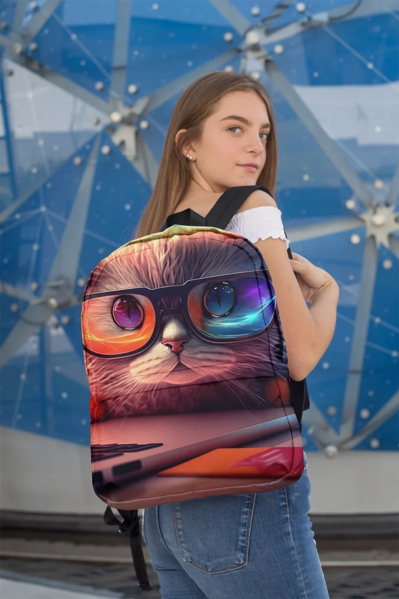 Closeup Cat with Glasses and Laptop Backpack 2