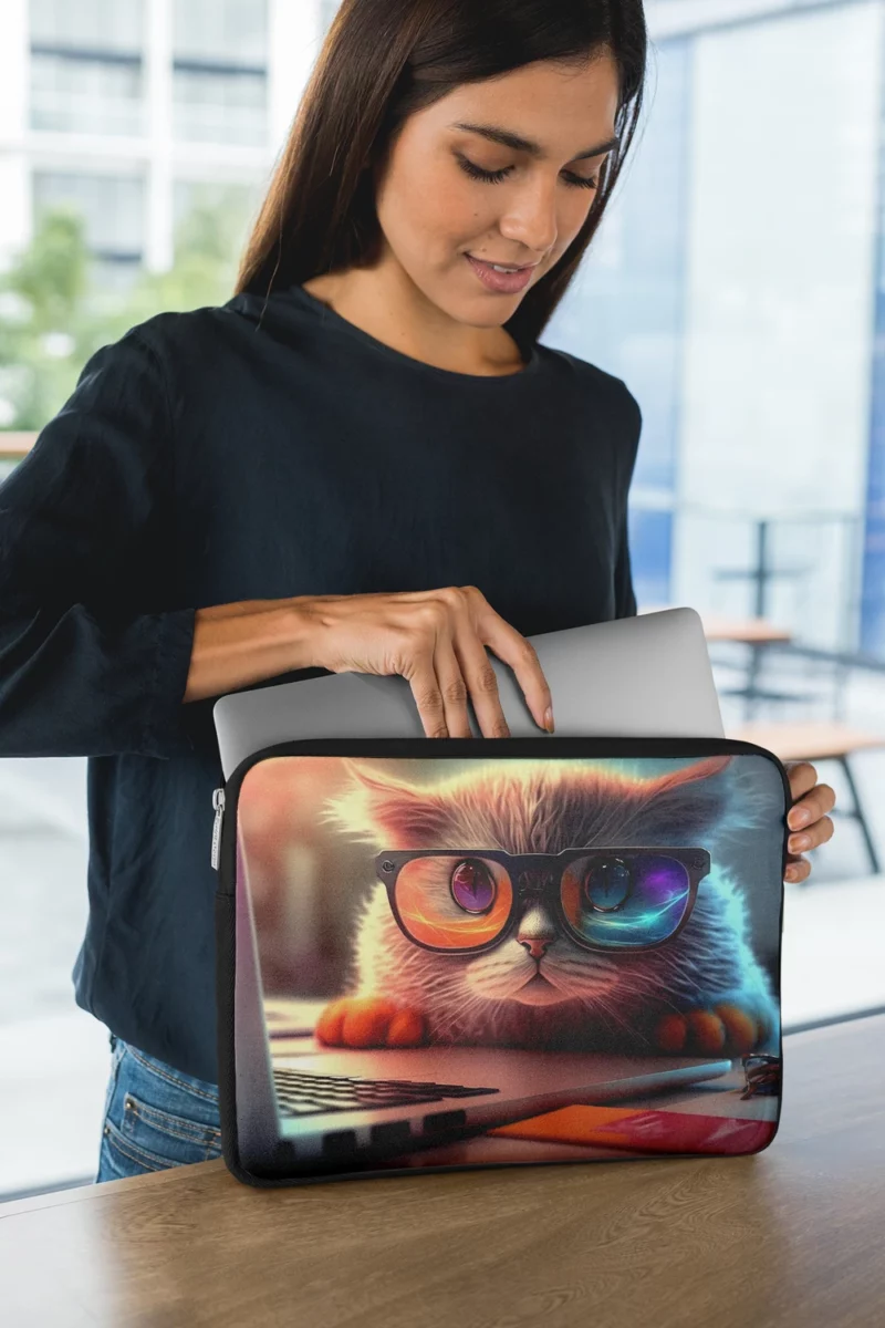 Closeup Cat with Glasses and Laptop Laptop Sleeve 1