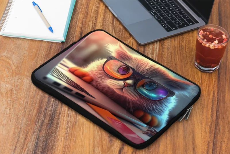 Closeup Cat with Glasses and Laptop Laptop Sleeve 2