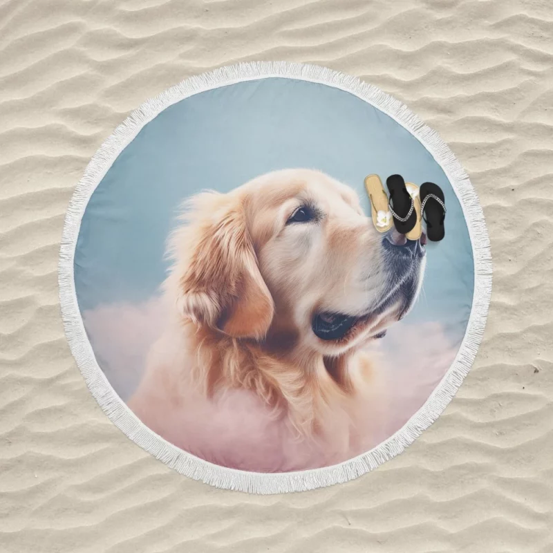 Cloudy Dog Background Round Beach Towel