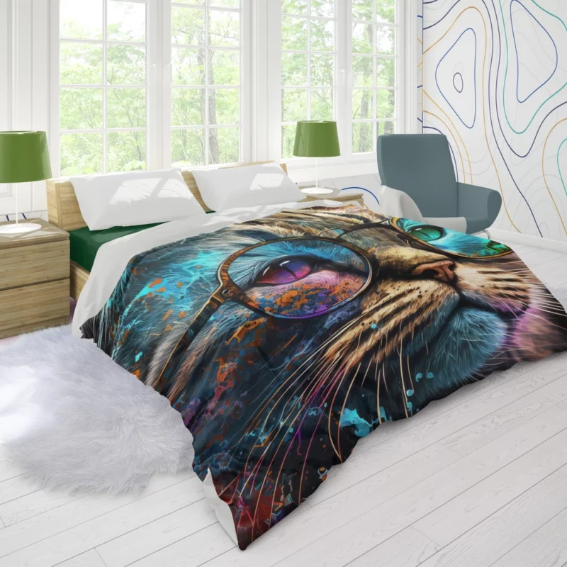 Colorful Abstract Stylish Cat Duvet Cover