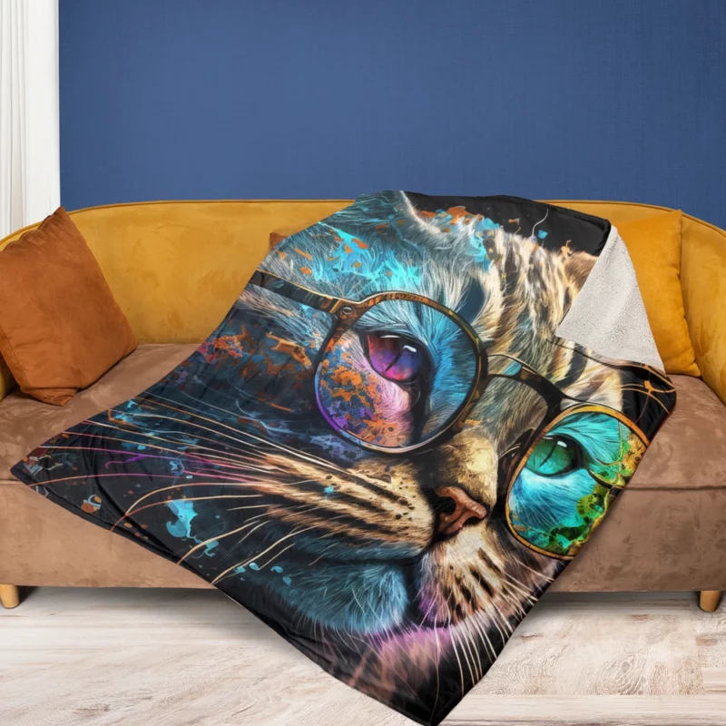 Colorful Abstract Stylish Cat Fleece Blanket 1