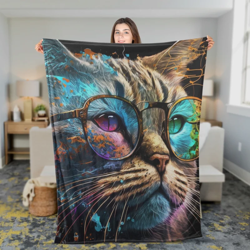 Colorful Abstract Stylish Cat Fleece Blanket 2