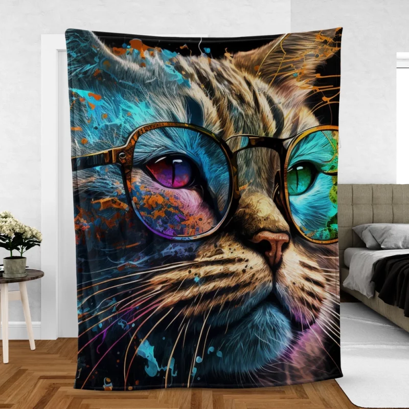 Colorful Abstract Stylish Cat Fleece Blanket