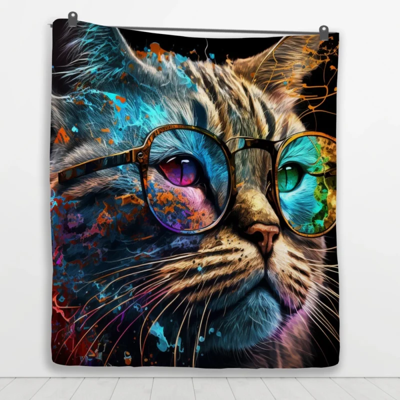 Colorful Abstract Stylish Cat Quilt Blanket 1