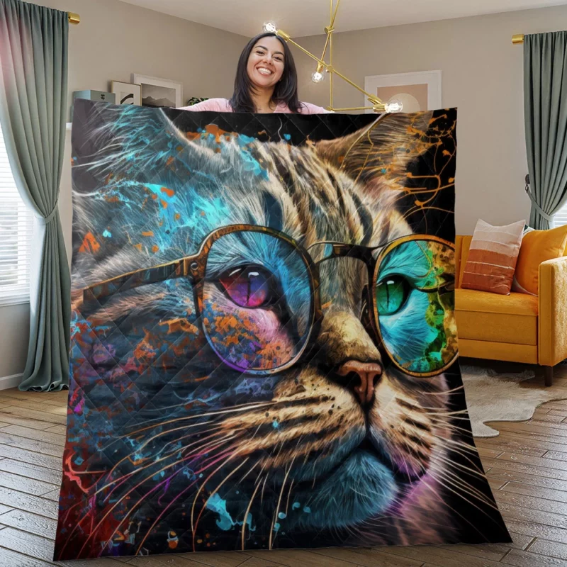 Colorful Abstract Stylish Cat Quilt Blanket