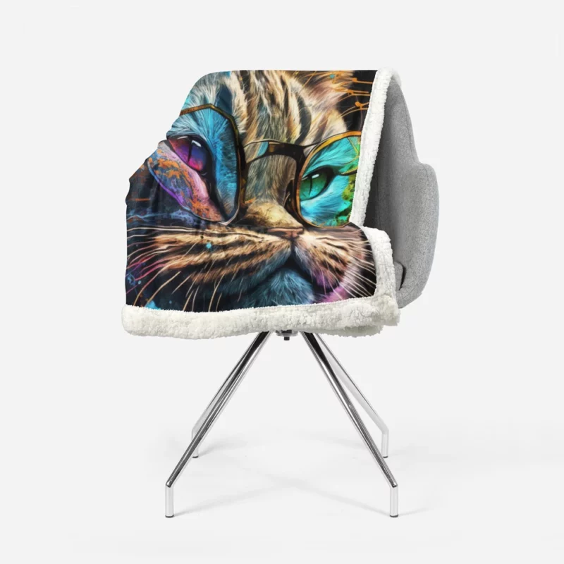 Colorful Abstract Stylish Cat Sherpa Fleece Blanket 1