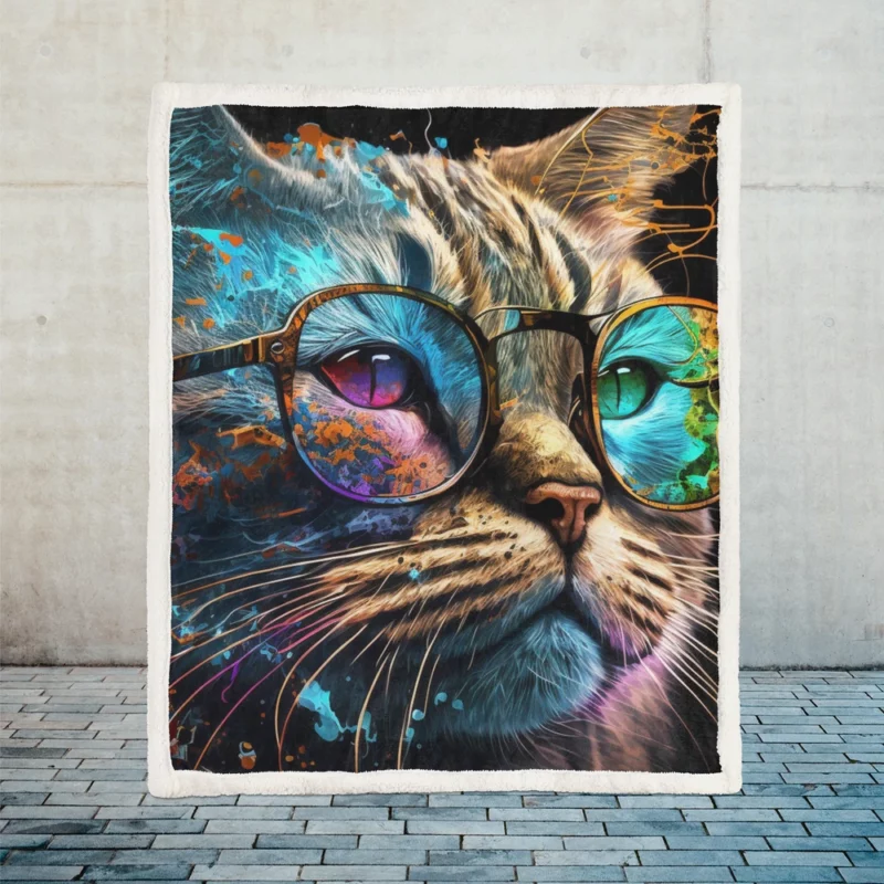 Colorful Abstract Stylish Cat Sherpa Fleece Blanket