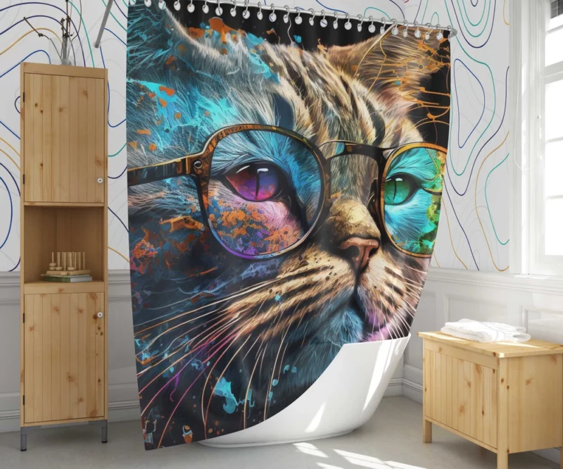 Colorful Abstract Stylish Cat Shower Curtain 1