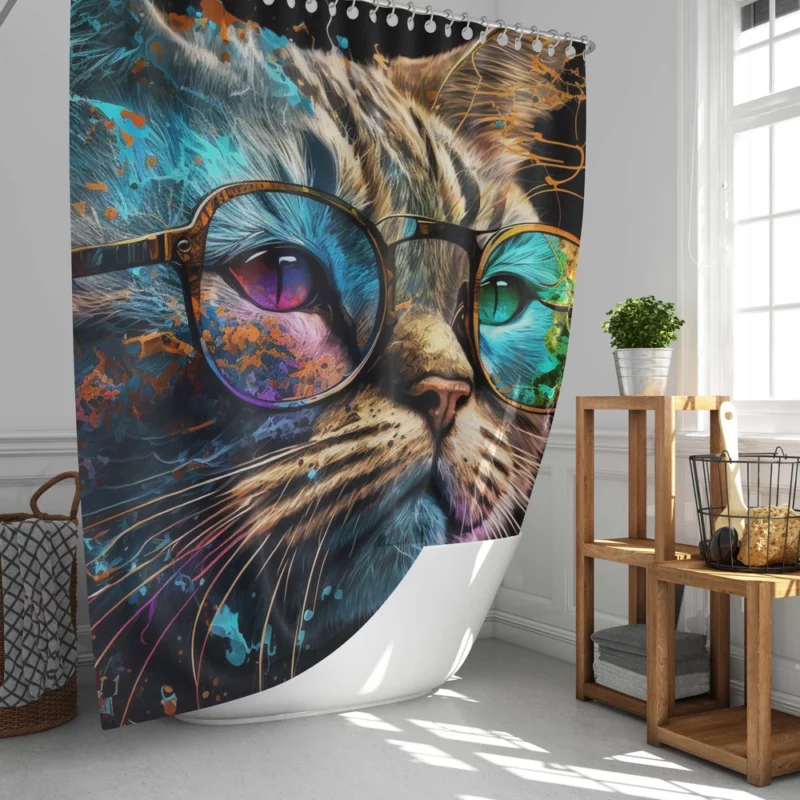 Colorful Abstract Stylish Cat Shower Curtain