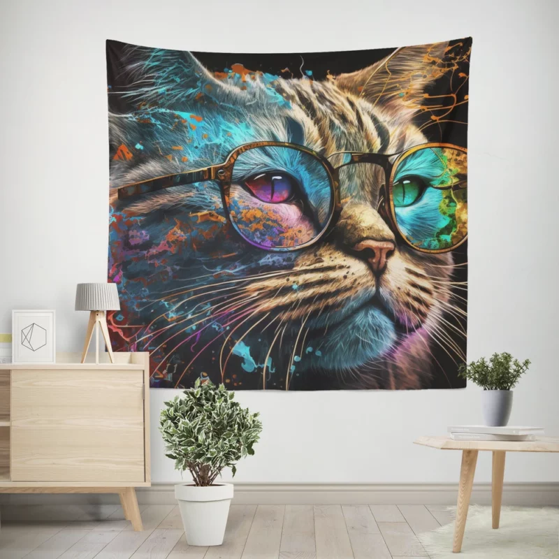 Colorful Abstract Stylish Cat Wall Tapestry