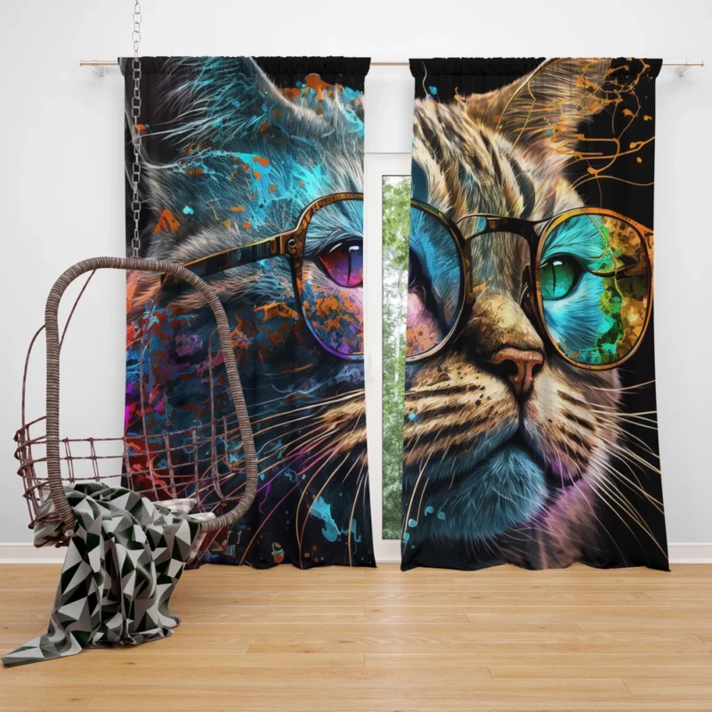 Colorful Abstract Stylish Cat Window Curtain