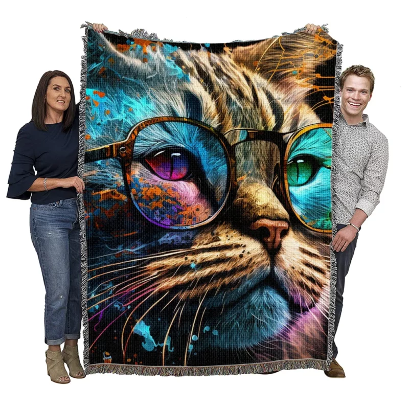 Colorful Abstract Stylish Cat Woven Blanket