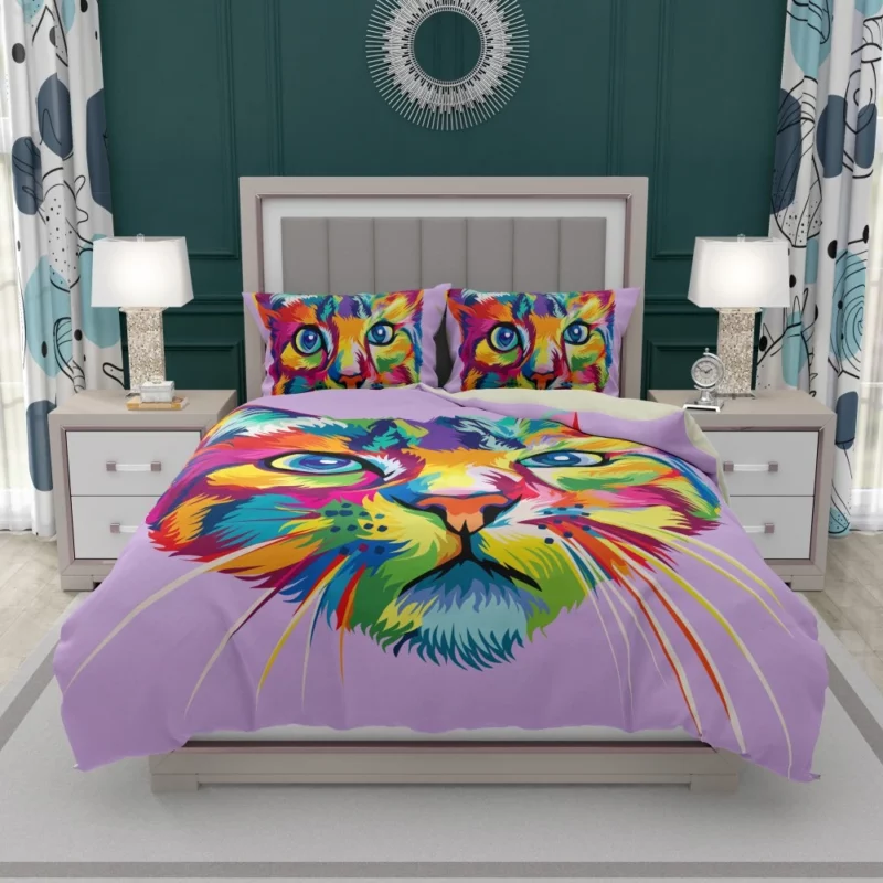 Colorful Cat Head Illustration Bedding Set 1