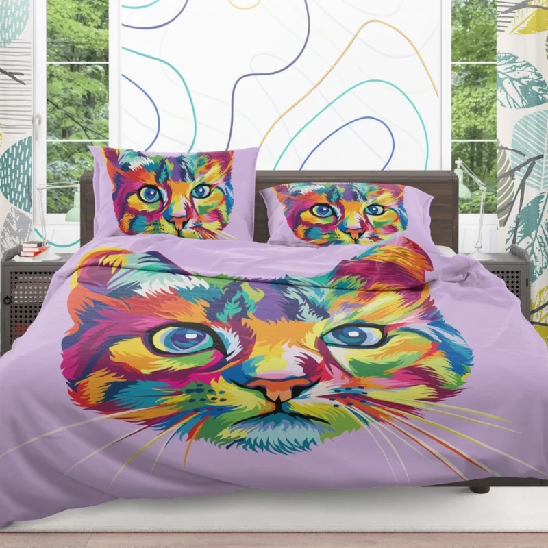 Colorful Cat Head Illustration Bedding Set