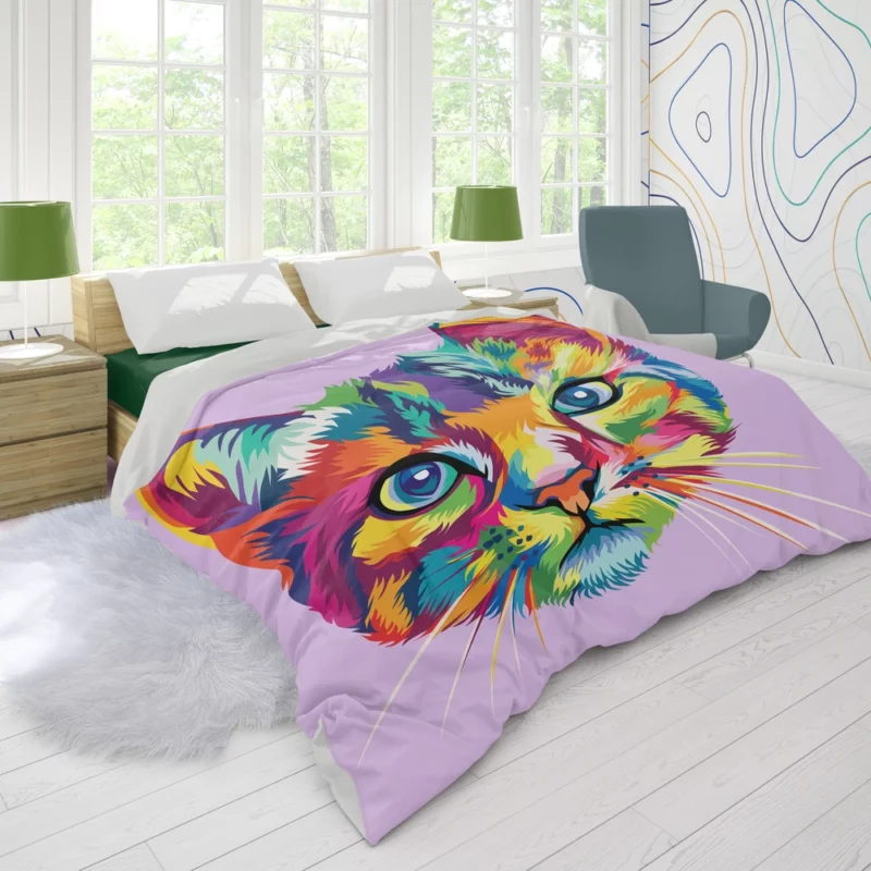 Colorful Cat Head Illustration Duvet Cover