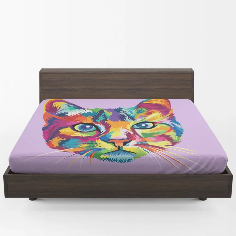 Colorful Cat Head Illustration Fitted Sheet 1