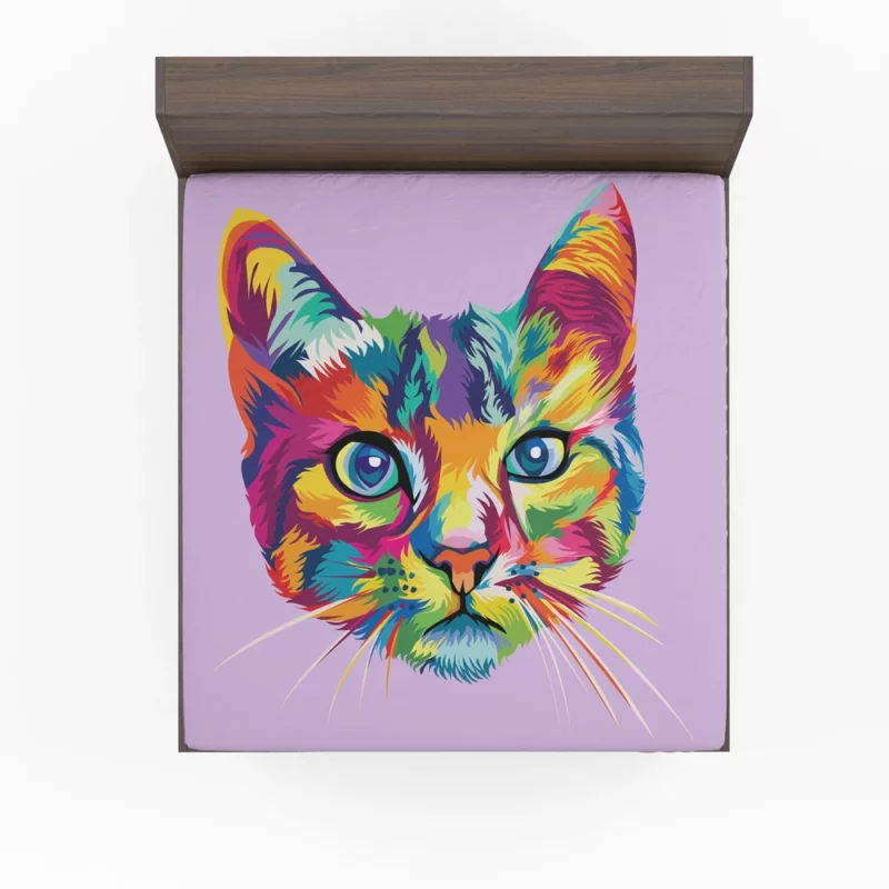 Colorful Cat Head Illustration Fitted Sheet