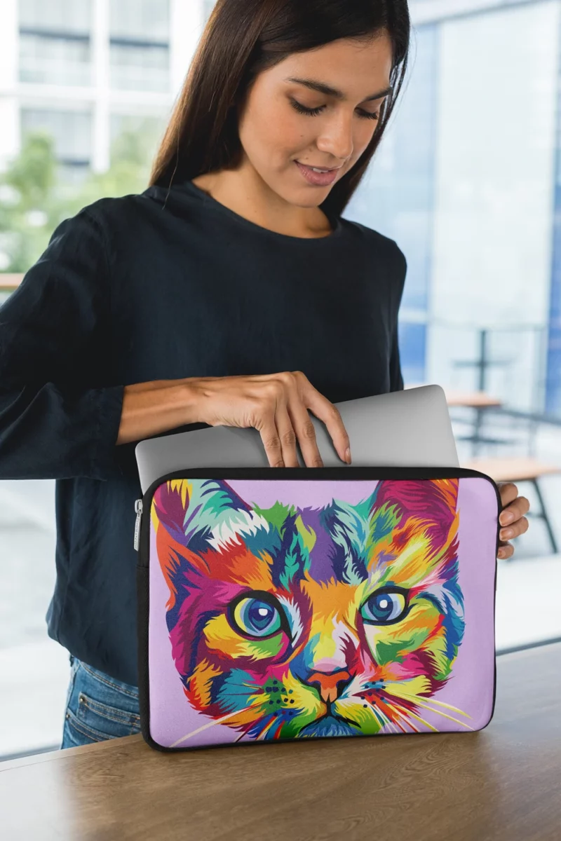 Colorful Cat Head Illustration Laptop Sleeve 1