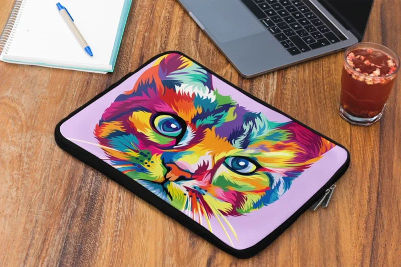 Colorful Cat Head Illustration Laptop Sleeve 2