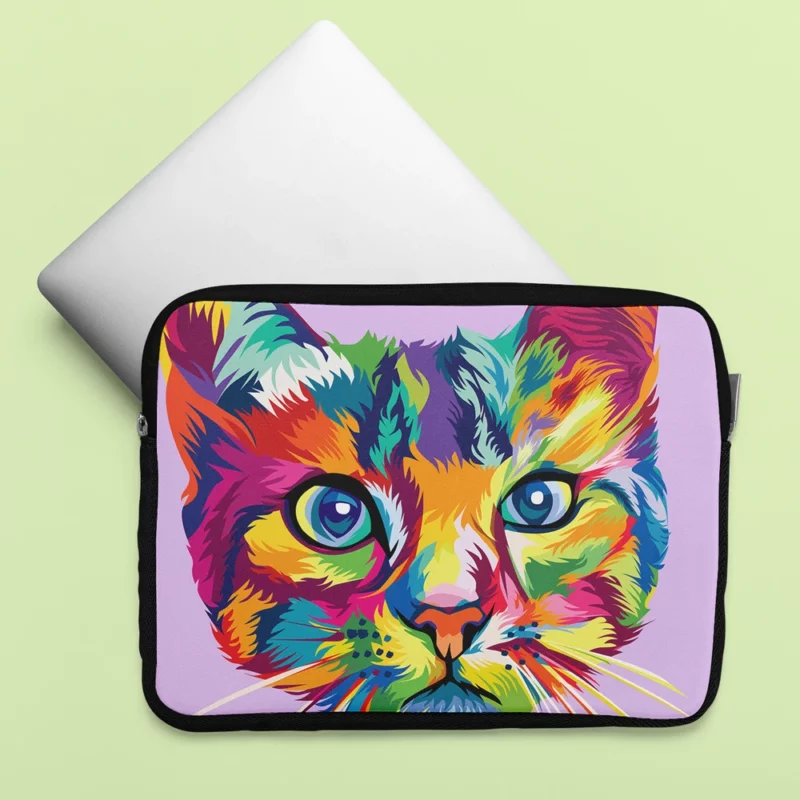 Colorful Cat Head Illustration Laptop Sleeve