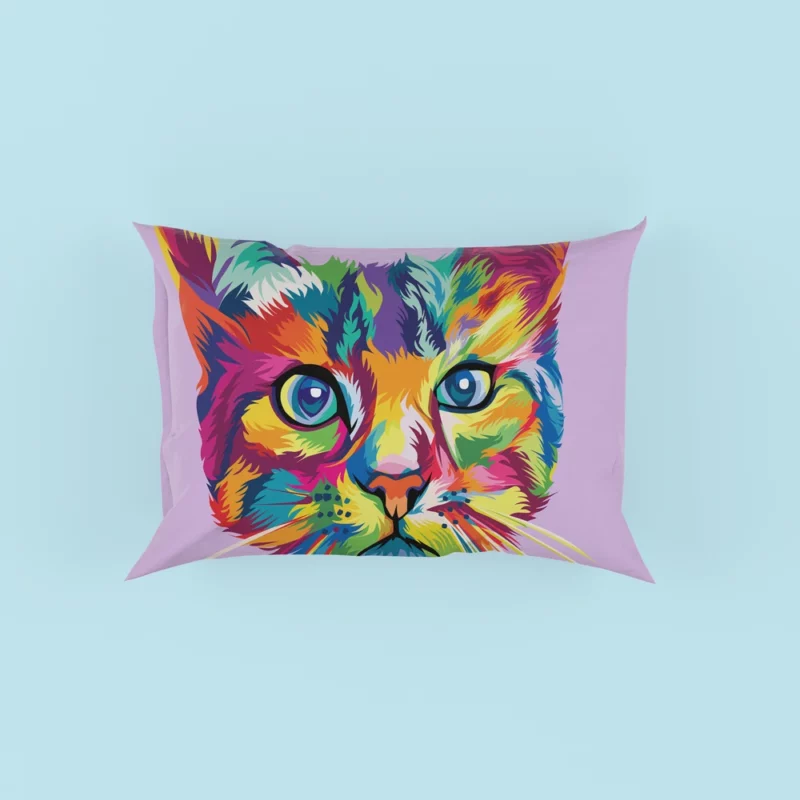 Colorful Cat Head Illustration Pillow Cases