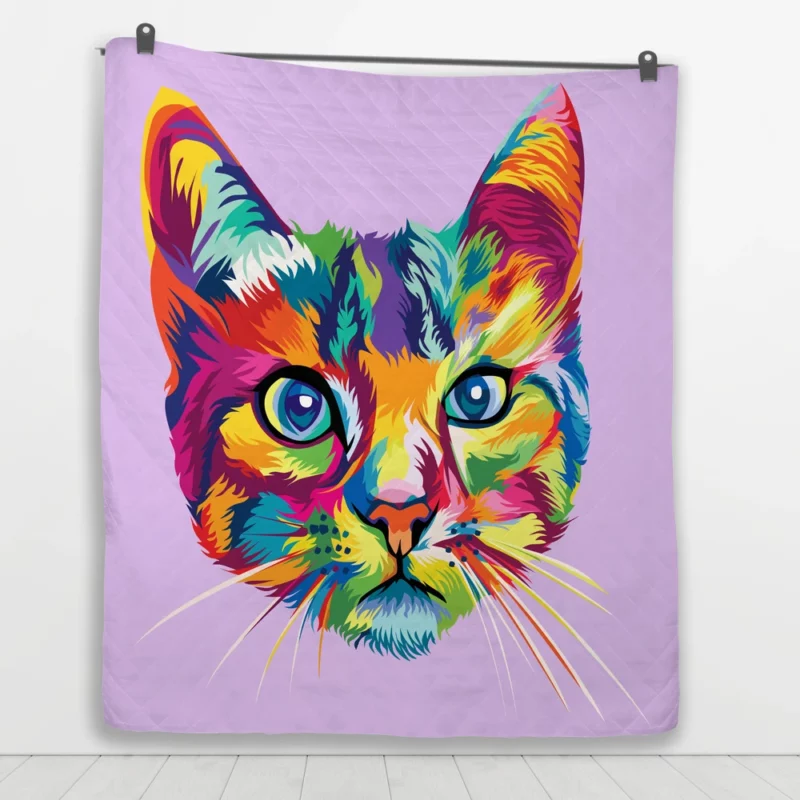 Colorful Cat Head Illustration Quilt Blanket 1