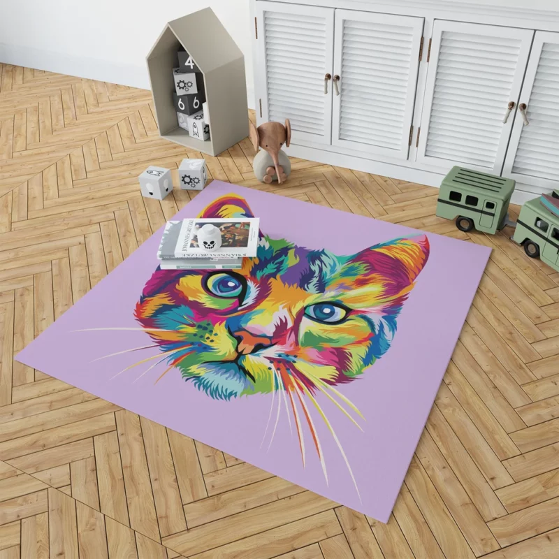 Colorful Cat Head Illustration Rug 1