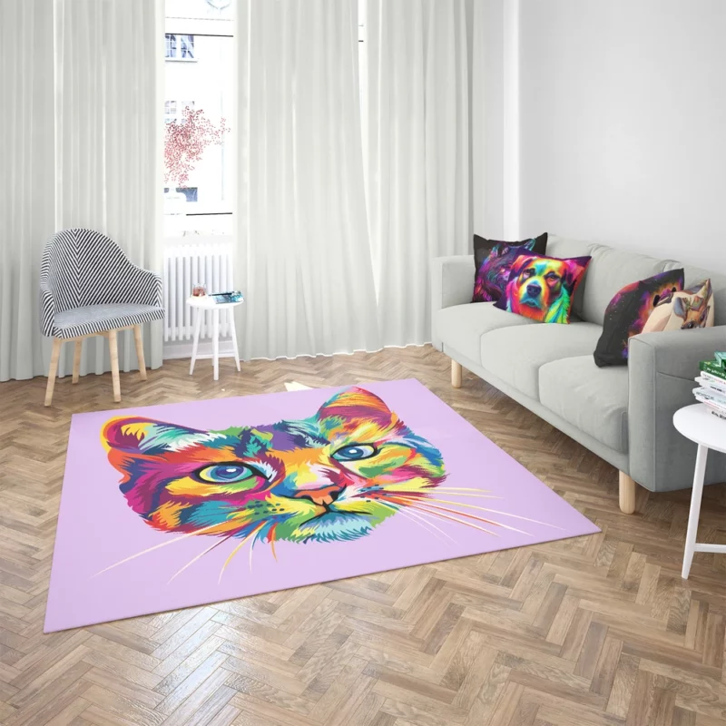 Colorful Cat Head Illustration Rug 2