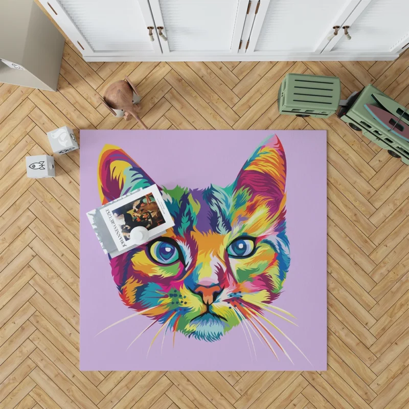 Colorful Cat Head Illustration Rug