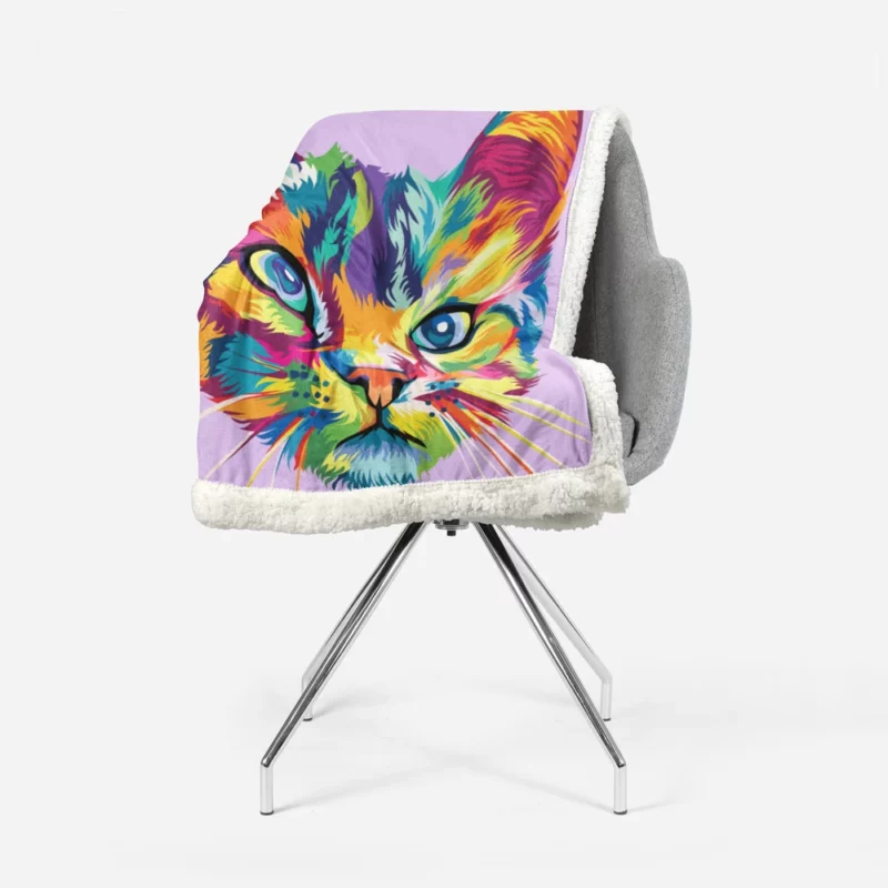 Colorful Cat Head Illustration Sherpa Fleece Blanket 1