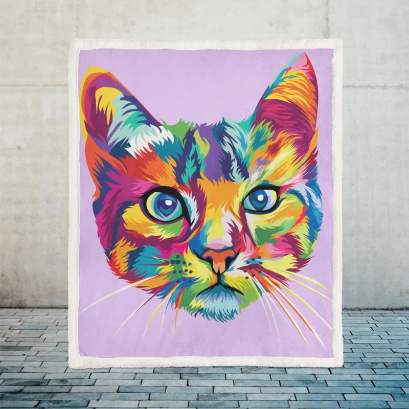 Colorful Cat Head Illustration Sherpa Fleece Blanket