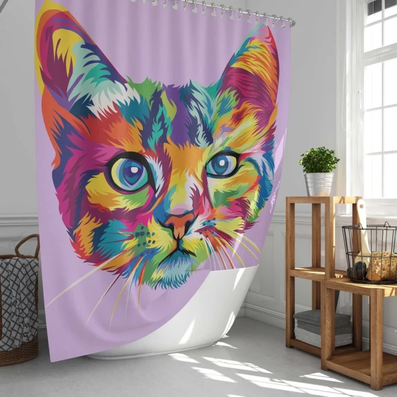 Colorful Cat Head Illustration Shower Curtain