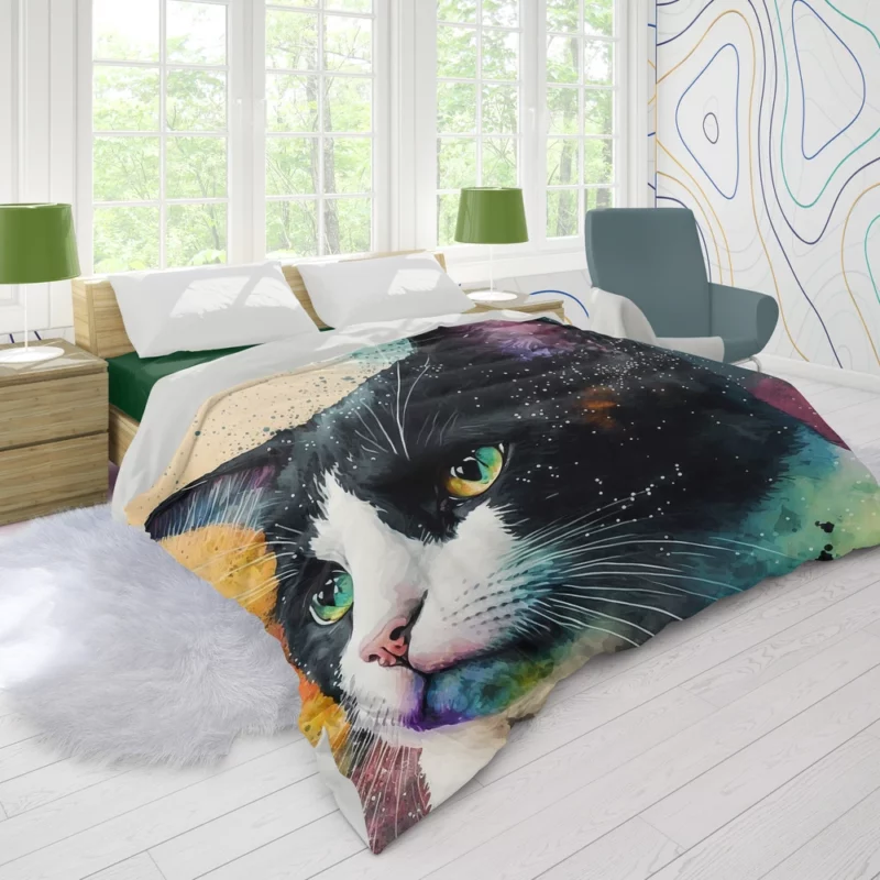 Colorful Cat on Background Duvet Cover