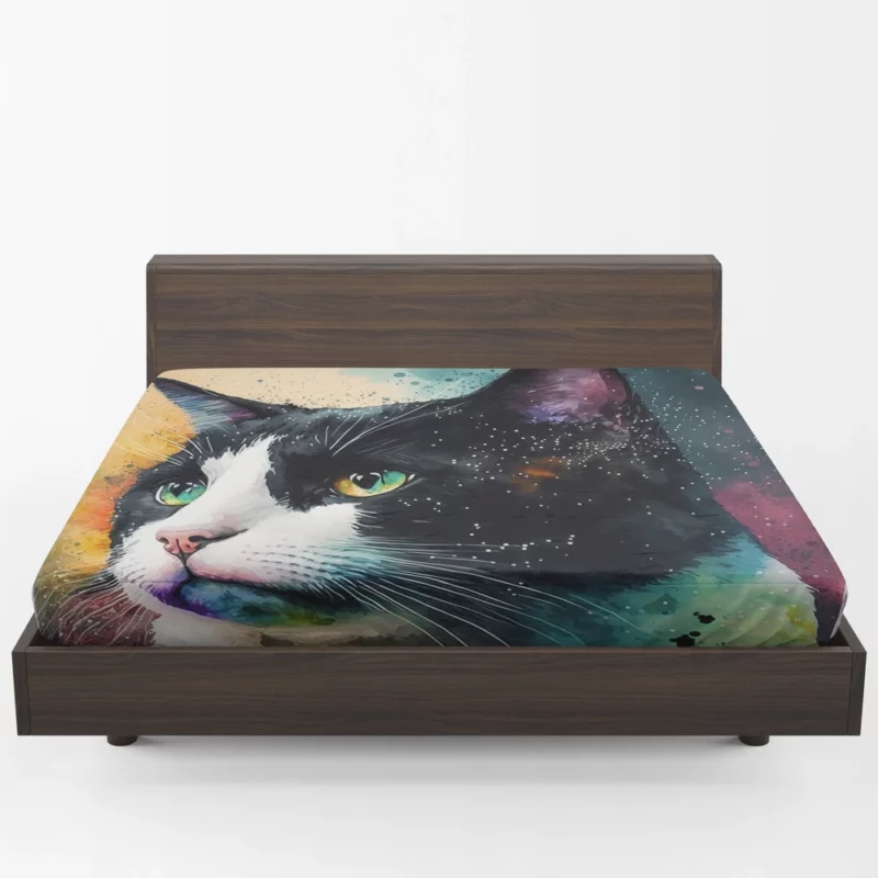 Colorful Cat on Background Fitted Sheet 1