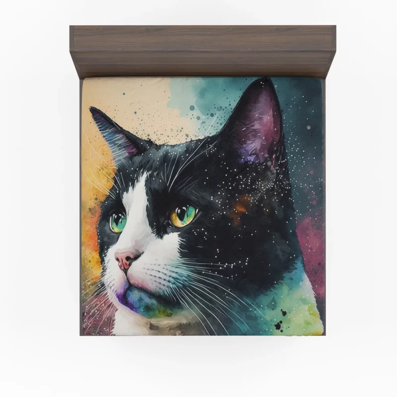 Colorful Cat on Background Fitted Sheet