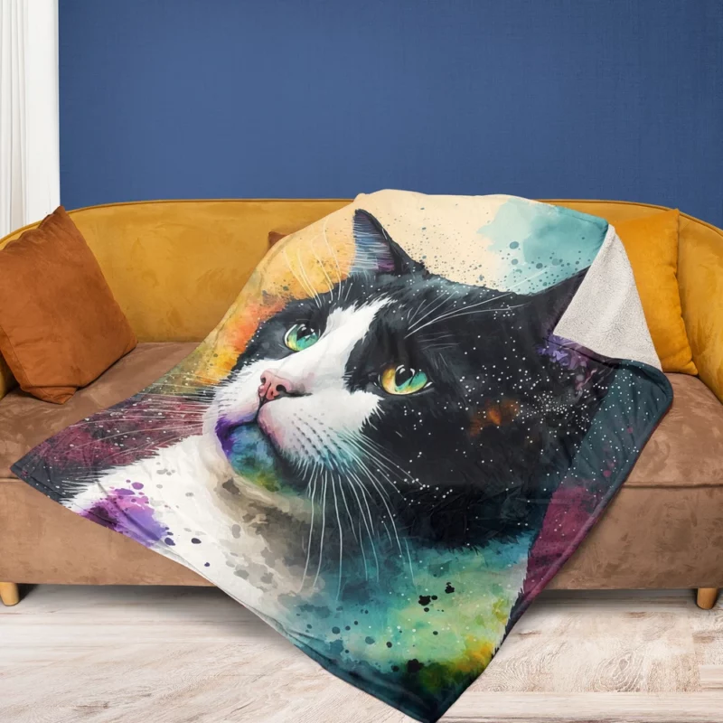 Colorful Cat on Background Fleece Blanket 1