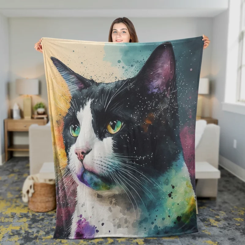 Colorful Cat on Background Fleece Blanket 2