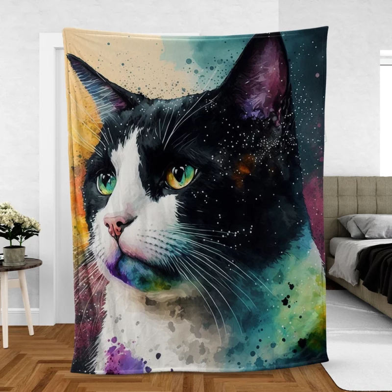 Colorful Cat on Background Fleece Blanket