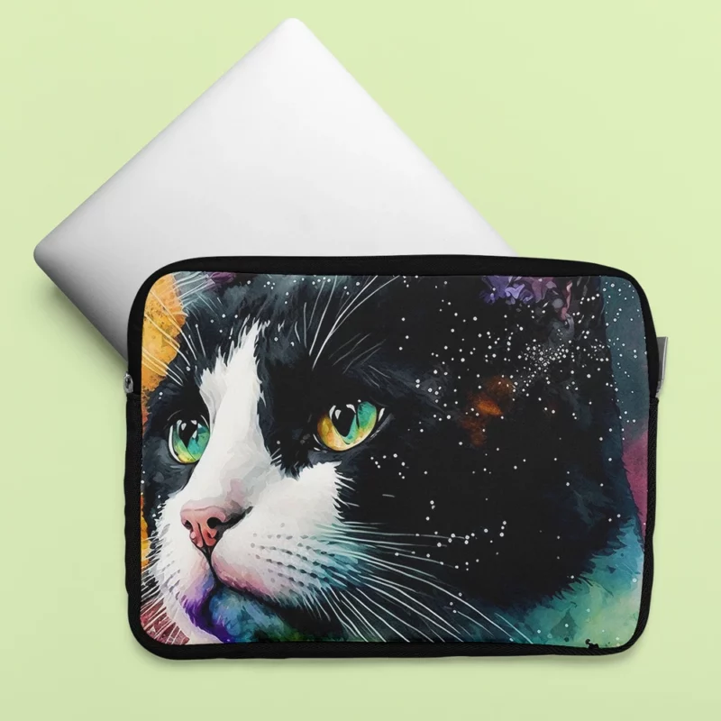 Colorful Cat on Background Laptop Sleeve