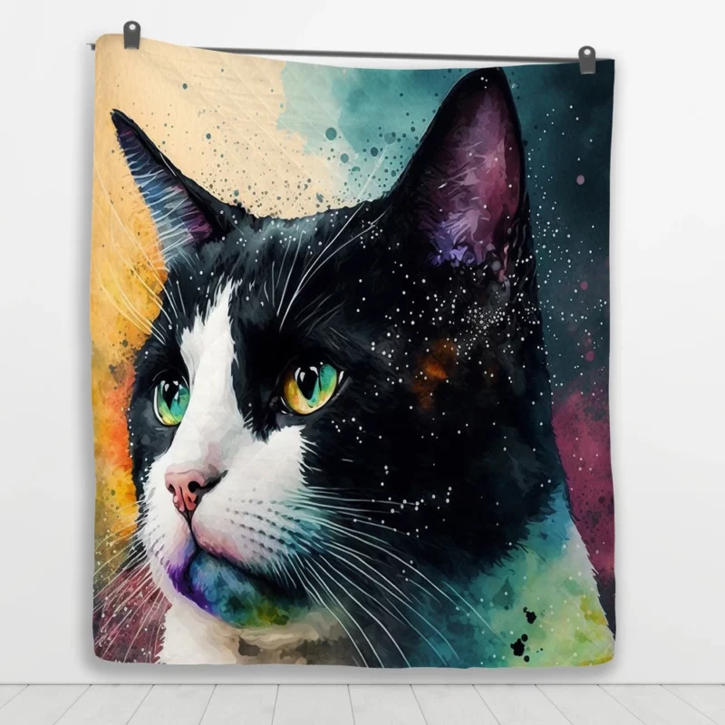 Colorful Cat on Background Quilt Blanket 1