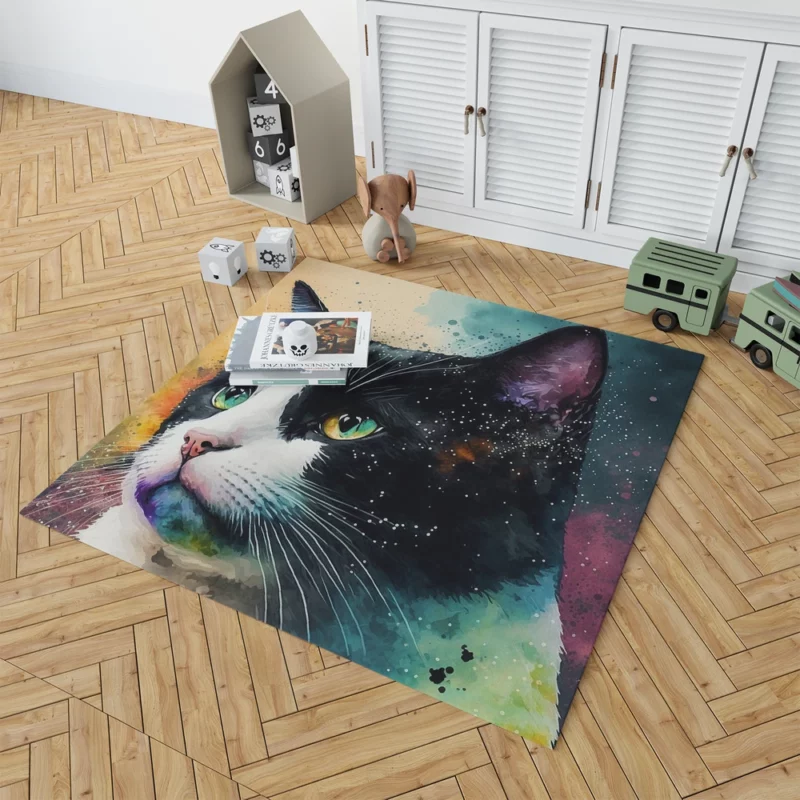 Colorful Cat on Background Rug 1