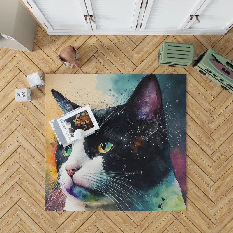 Colorful Cat on Background Rug