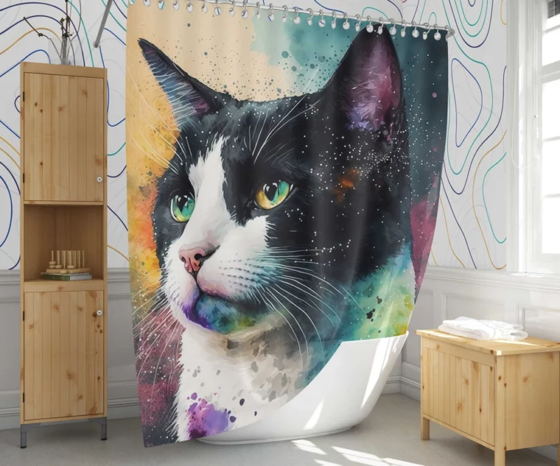 Colorful Cat on Background Shower Curtain 1