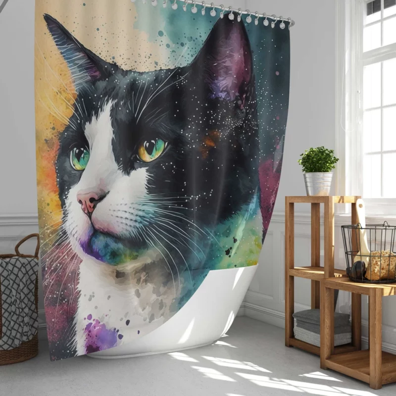 Colorful Cat on Background Shower Curtain