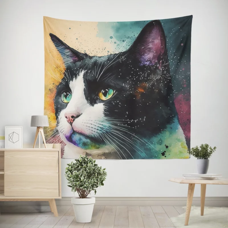 Colorful Cat on Background Wall Tapestry