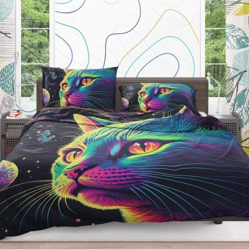 Colorful Cat with Cat It Title Bedding Set