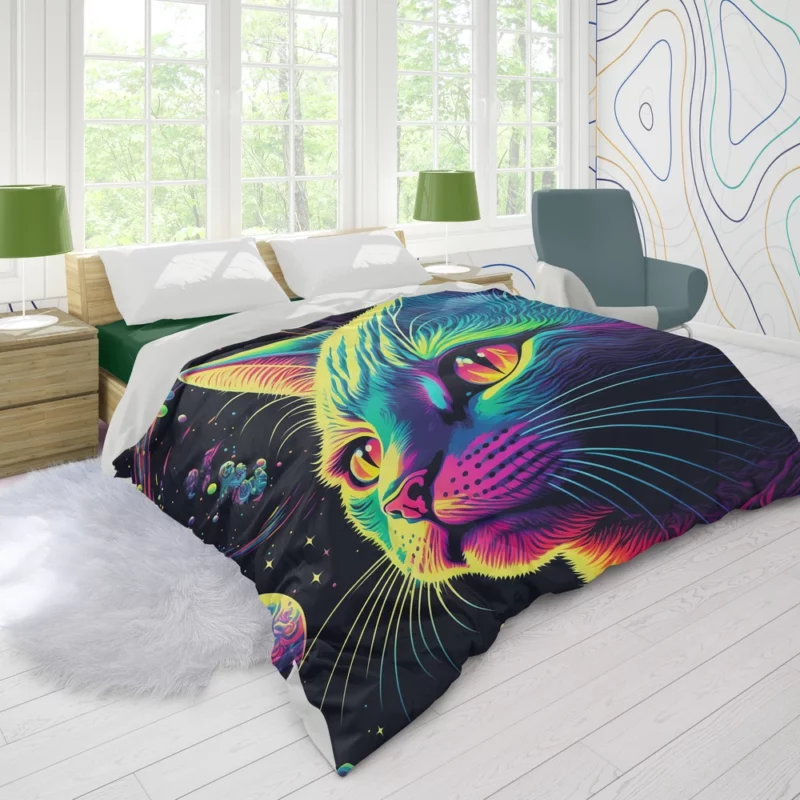 Colorful Cat with Cat It Title Duvet Cover